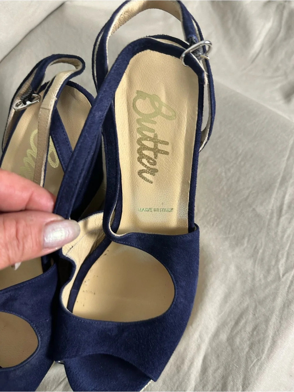 Butter Italy Navy Suede Platform Wedge Sandals Size 6.5 NWOB